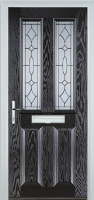 2 Panel 2 Square Zinc/Brass Art Clarity Composite Front Door in Black Brown