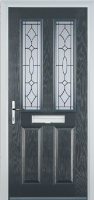 2 Panel 2 Square Zinc/Brass Art Clarity Composite Front Door in Anthracite Grey