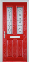 2 Panel 2 Square Zinc/Brass Art Clarity Composite Front Door in Poppy Red