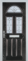 2 Panel 2 Square 1 Arch Zinc/Brass Art Clarity Composite Front Door in Black Brown