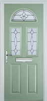 2 Panel 2 Square 1 Arch Zinc/Brass Art Clarity Composite Front Door in Chartwell Green