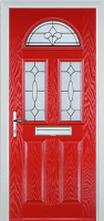 2 Panel 2 Square 1 Arch Zinc/Brass Art Clarity Composite Front Door in Poppy Red