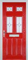 2 Panel 4 Square Classic Composite Front Door in Poppy Red