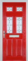2 Panel 4 Square Zinc/Brass Art Clarity Composite Front Door in Poppy Red