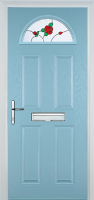 4 Panel 1 Arch English Rose Composite Front Door in Duck Egg Blue