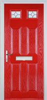 4 Panel 2 Square Zinc/Brass Art Clarity Composite Front Door in Poppy Red