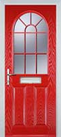 2 Panel Sunburst Composite Front Door in Poppy Red