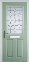 2 Panel 1 Square Brass Art Clarity Timber Solid Core Door in Chartwell Green