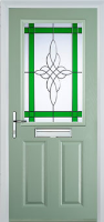2 Panel 1 Square Crystal Harmony Timber Solid Core Door in Chartwell Green
