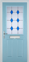 2 Panel 1 Square Drop Diamond Timber Solid Core Door in Duck Egg Blue