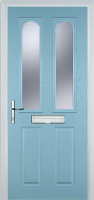 2 Panel 2 Arch Glazed Timber Solid Core Door in Duck Egg Blue