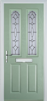 2 Panel 2 Arch Zinc/Brass Art Clarity Timber Solid Core Door in Chartwell Green
