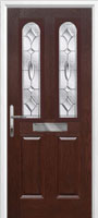 2 Panel 2 Arch Zinc/Brass Art Clarity Timber Solid Core Door in Darkwood