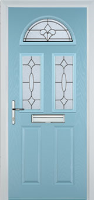 2 Panel 2 Square 1 Arch Zinc/Brass Art Clarity Timber Solid Core Door in Duck Egg Blue