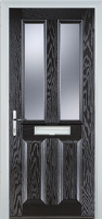 2 Panel 2 Square Glazed Timber Solid Core Door in Black Brown