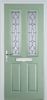 2 Panel 2 Square Zinc/Brass Art Clarity Timber Solid Core Door in Chartwell Green