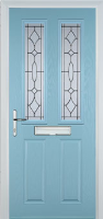 2 Panel 2 Square Zinc/Brass Art Clarity Timber Solid Core Door in Duck Egg Blue