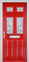 2 Panel 4 Square Abstract Timber Solid Core Door in Poppy Red