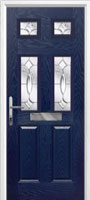 2 Panel 4 Square Zinc/Brass Art Clarity Timber Solid Core Door in Dark Blue