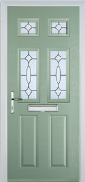 2 Panel 4 Square Zinc/Brass Art Clarity Timber Solid Core Door in Chartwell Green