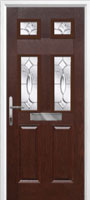 2 Panel 4 Square Zinc/Brass Art Clarity Timber Solid Core Door in Darkwood