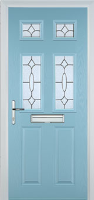 2 Panel 4 Square Zinc/Brass Art Clarity Timber Solid Core Door in Duck Egg Blue