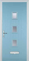 3 Square (centre) Glazed Timber Solid Core Door in Duck Egg Blue