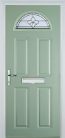 4 Panel 1 Arch Zinc/Brass Art Clarity Timber Solid Core Door in Chartwell Green