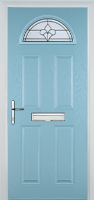 4 Panel 1 Arch Zinc/Brass Art Clarity Timber Solid Core Door in Duck Egg Blue