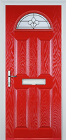 4 Panel 1 Arch Zinc/Brass Art Clarity Timber Solid Core Door in Poppy Red