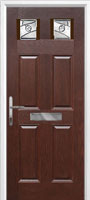 4 Panel 2 Square Abstract Timber Solid Core Door in Darkwood