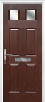 4 Panel 2 Square Glazed Timber Solid Core Door in Darkwood