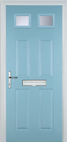 4 Panel 2 Square Glazed Timber Solid Core Door in Duck Egg Blue