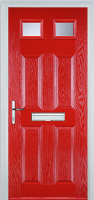 4 Panel 2 Square Glazed Timber Solid Core Door in Poppy Red