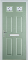 4 Panel 2 Square Zinc/Brass Art Clarity Timber Solid Core Door in Chartwell Green