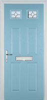 4 Panel 2 Square Zinc/Brass Art Clarity Timber Solid Core Door in Duck Egg Blue