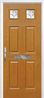 4 Panel 2 Square Zinc/Brass Art Clarity Timber Solid Core Door in Oak