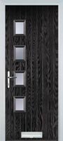 4 Square (off set) Glazed Timber Solid Core Door in Black Brown