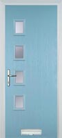 4 Square (off set) Glazed Timber Solid Core Door in Duck Egg Blue