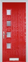 4 Square (off set) Glazed Timber Solid Core Door in Poppy Red