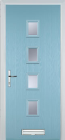 4 Square (centre) Glazed Timber Solid Core Door in Duck Egg Blue