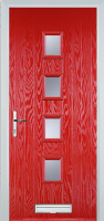 4 Square (centre) Glazed Timber Solid Core Door in Poppy Red