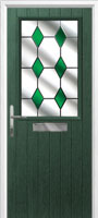 Cottage Half Glazed Drop Diamond Timber Solid Core Door in Green