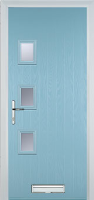 3 Square (off set) Glazed Timber Solid Core Door in Duck Egg Blue
