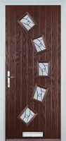 5 Square Curved Abstract Timber Solid Core Door in Darkwood