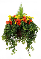 Artificial Silk Pansy Deluxe Large Hanging Basket - Yellow & Red Pansies