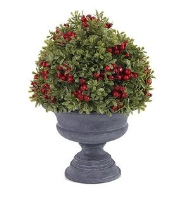 Artificial Large Urn Potted Greenery with Berries Complete - 24cm (D) × 34cm (H), Green