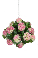 Artificial Silk Hydrangea Ball Deluxe Hanging Basket - 60cm, Pink