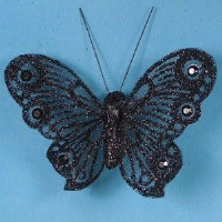 Artificial Glittered Butterflies - 10cm, Silver, Tray of 6