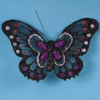 Artificial Glittered Butterflies, Two Tone - 10cm, Silver/Pink, Tray of 6